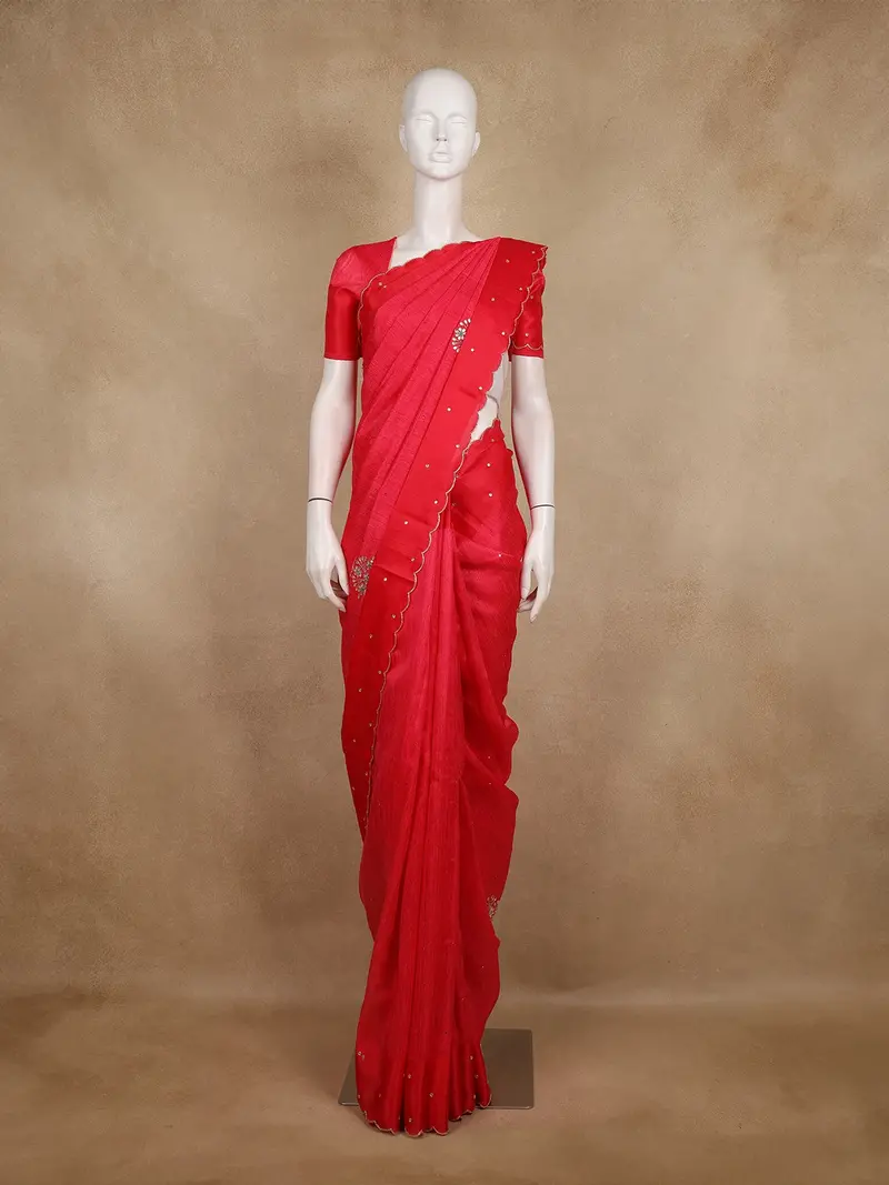 Queen Pink Floral Embroidered Raw Silk Saree 1