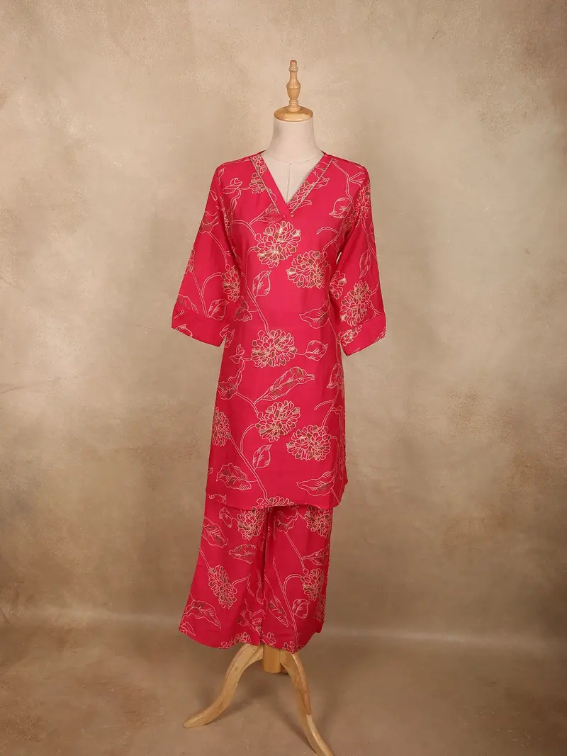 Queen Pink Floral Printed Design Cotton Co-Ord Set 1