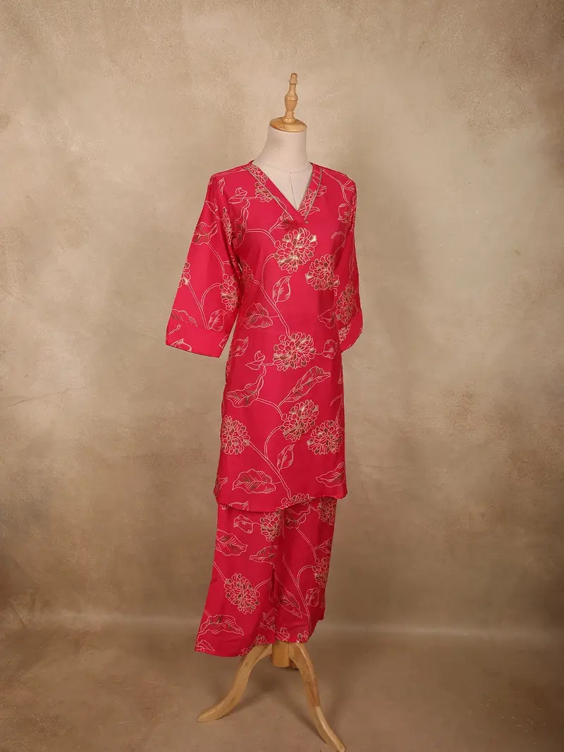 Queen Pink Floral Printed Design Cotton Co-Ord Set 3
