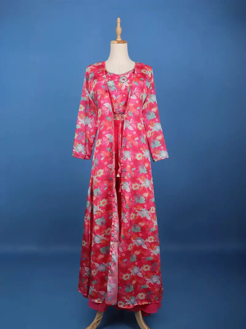 Queen Pink Floral Printed Synthetic Palazzo Salwar Suit And Jacket 1