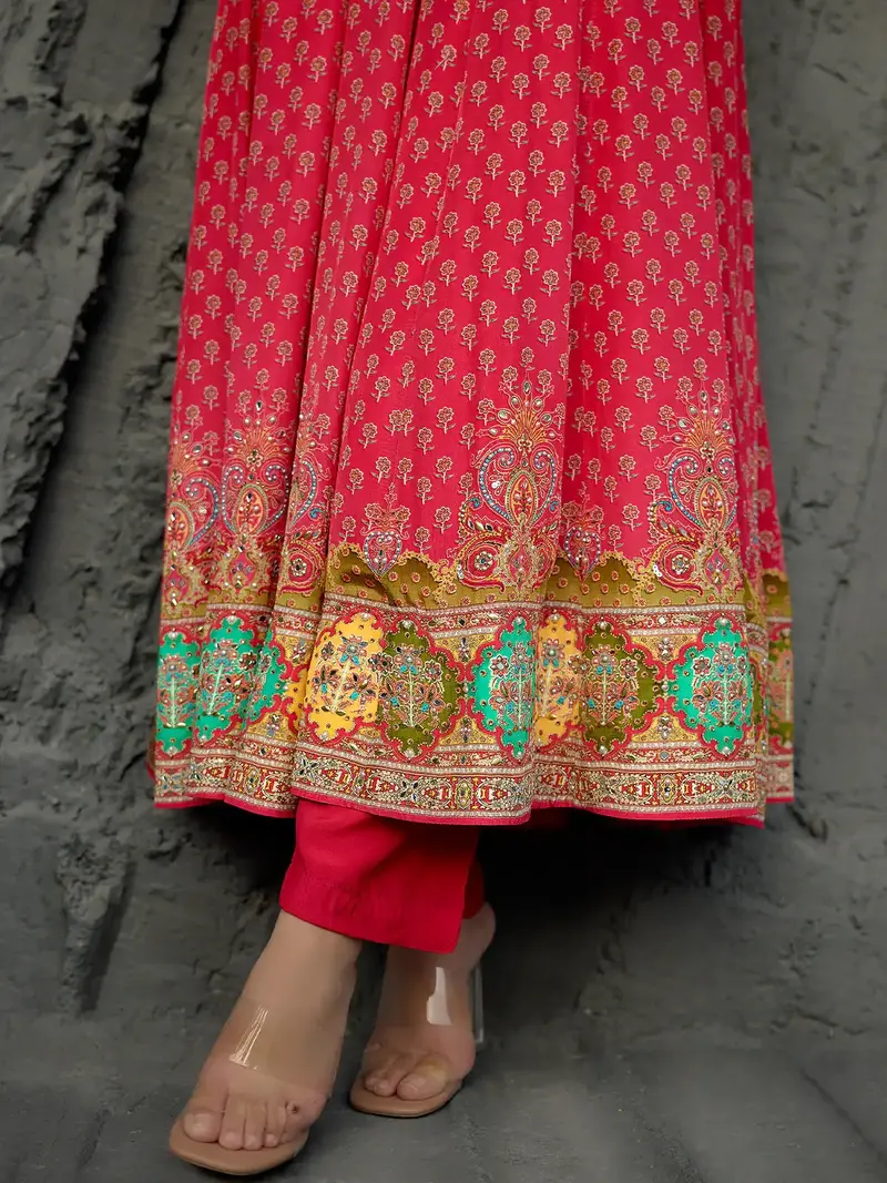 Queen Pink Floral Printed Synthetic Salwar Suit 6