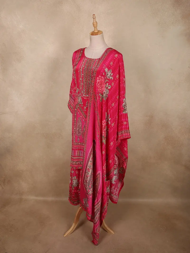 Queen Pink Floral Sequins And Beads Embroidered Design Crepe Palazzo Suit 3
