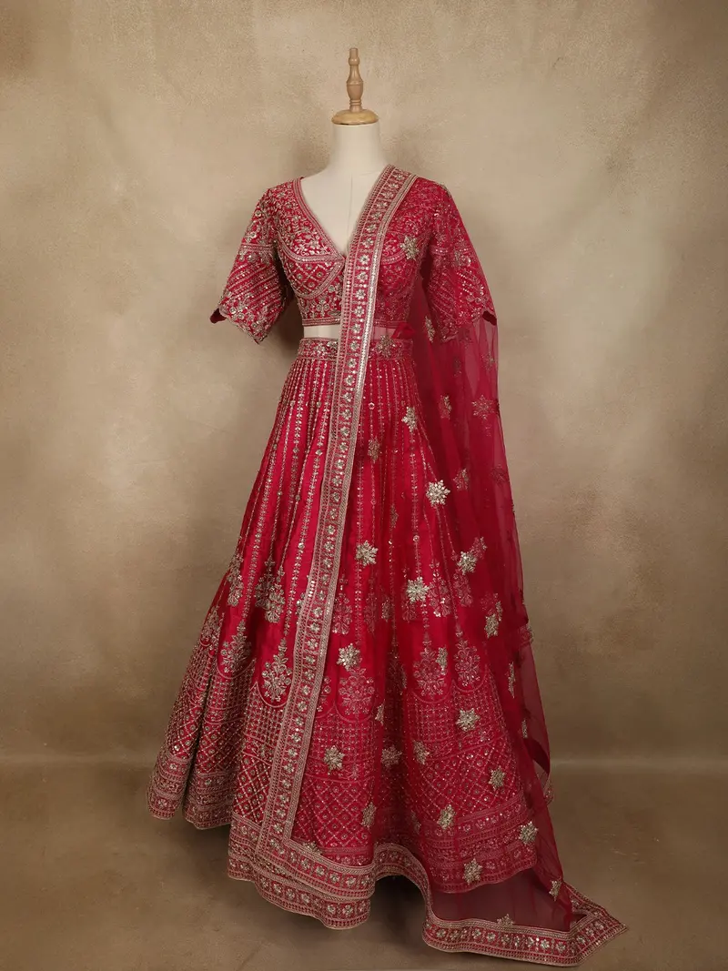 Queen Pink Floral Sequins And Zari Embroidered Design Banarasi Silk Lehenga With Dupatta 1