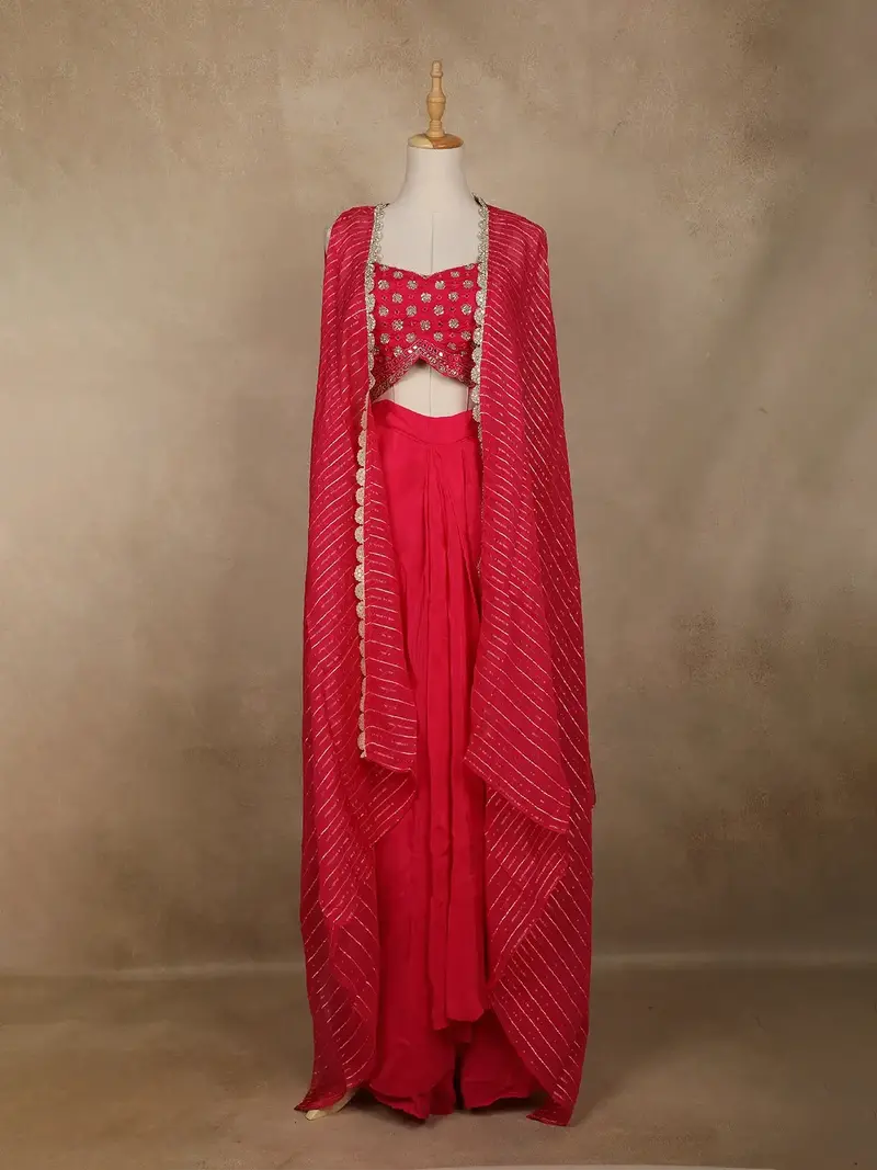 Queen Pink Floral Sequins Embroidered Chiffon Skirt Top 1