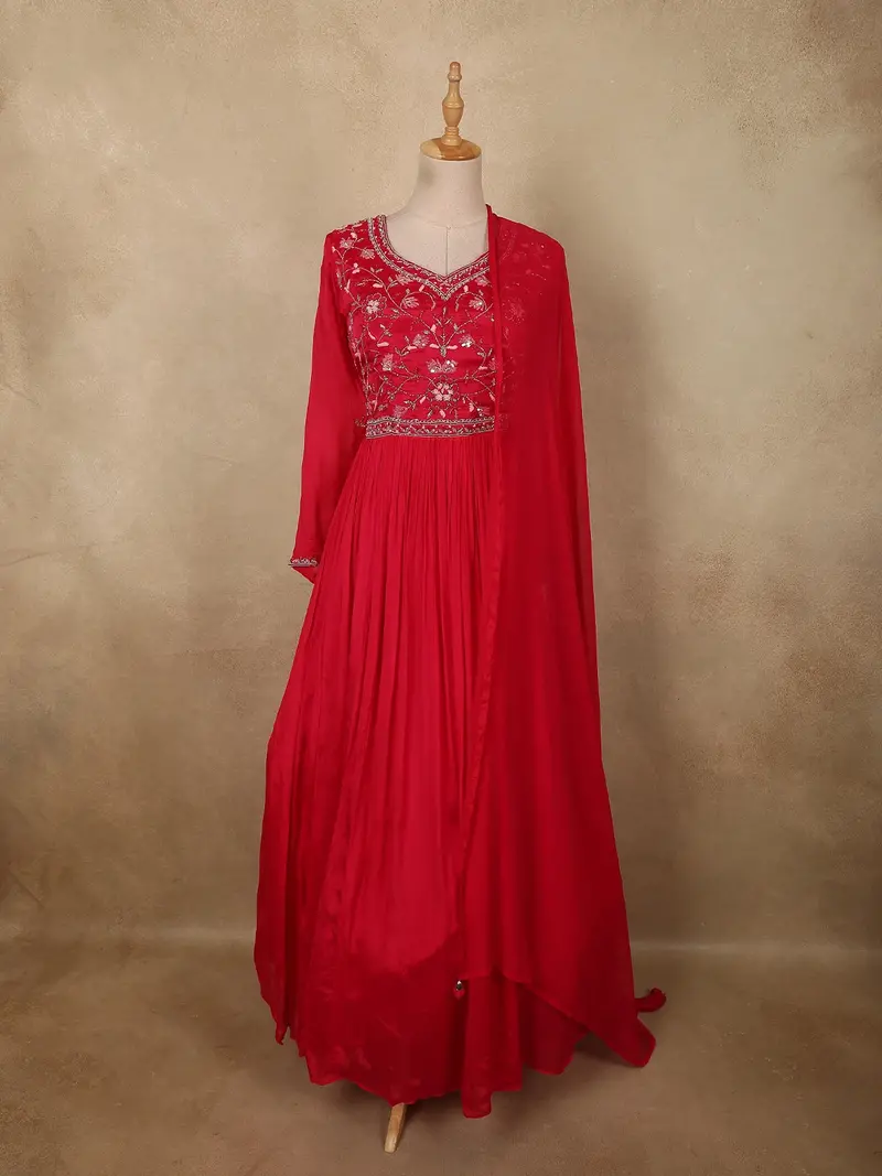 Queen Pink Floral Sequins Embroidered Design Georgette Gown With Dupatta 1