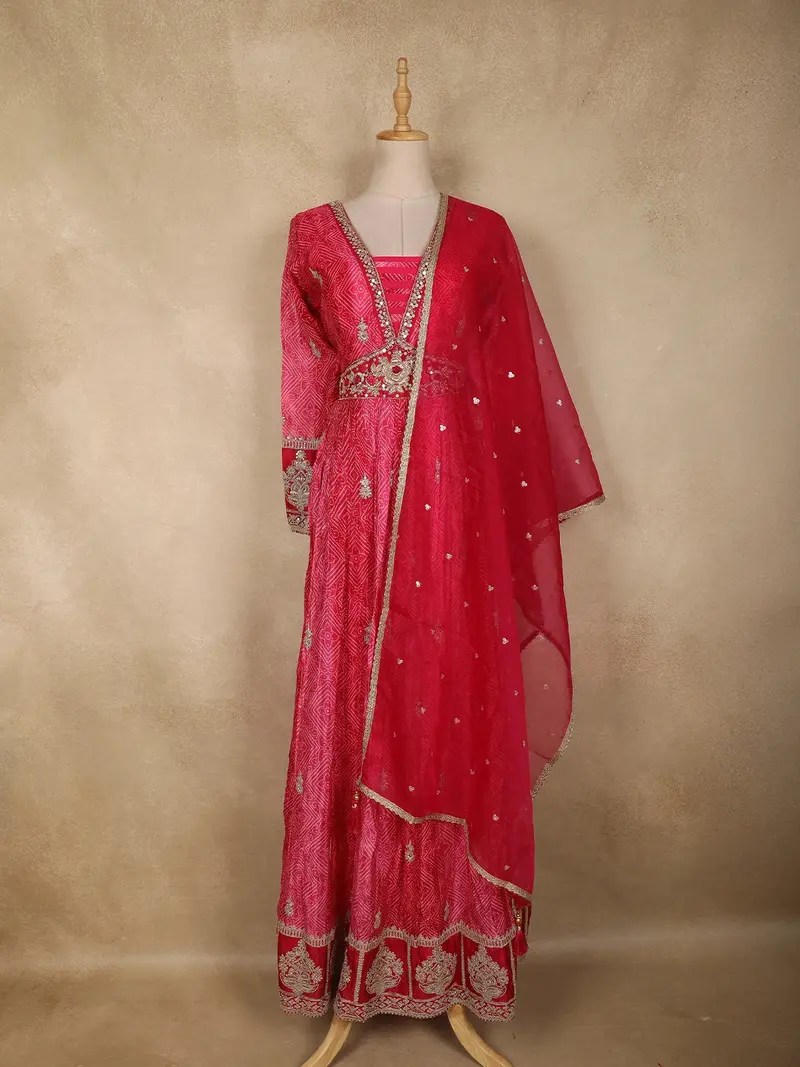 Queen Pink Floral Sequins Embroidered Design Synthetic Party Wear Gown With Dupatta 1
