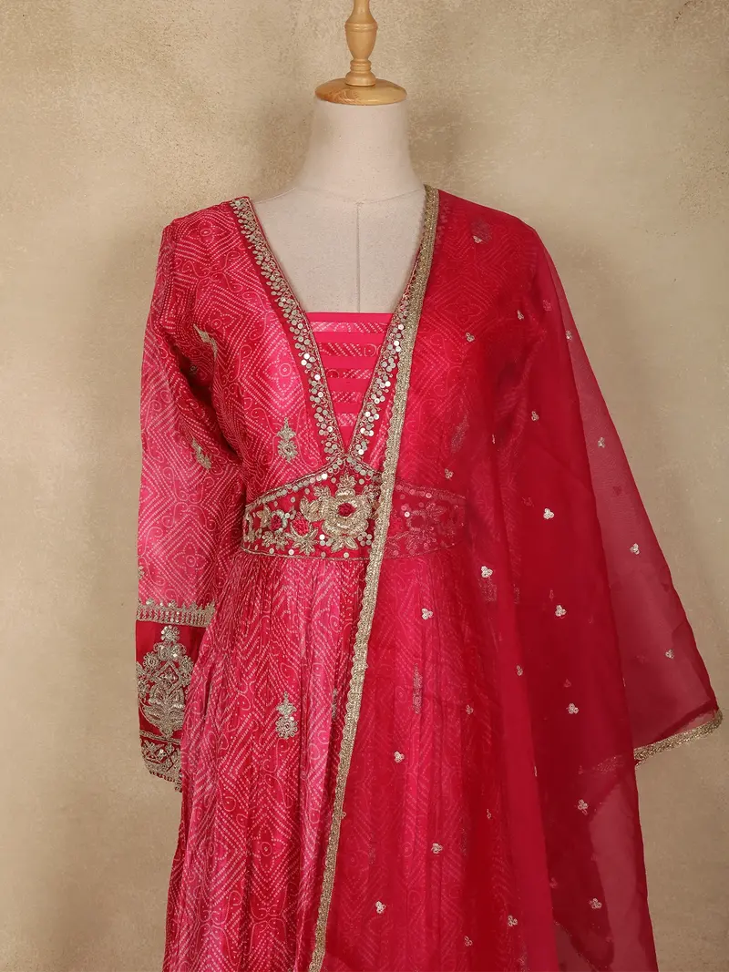 Queen Pink Floral Sequins Embroidered Design Synthetic Party Wear Gown With Dupatta 2