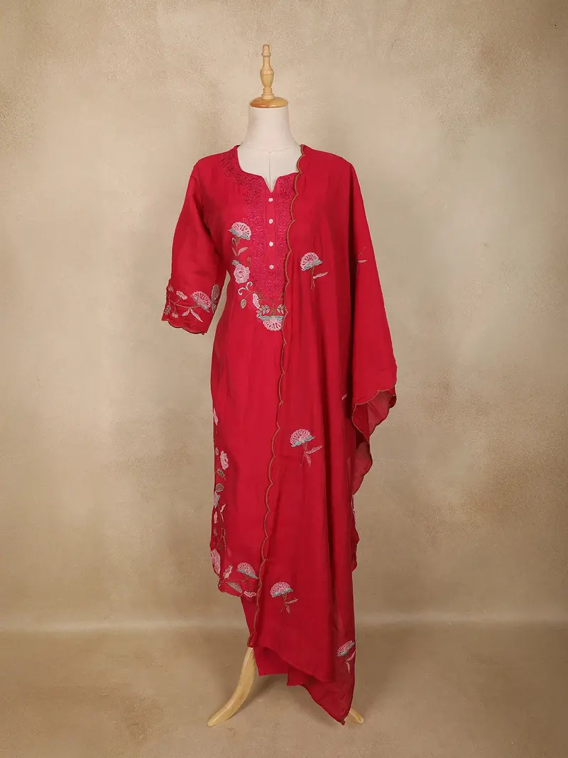 Queen Pink Floral Thread Embroidered Cotton  Salwar Suit With Dupatta 1