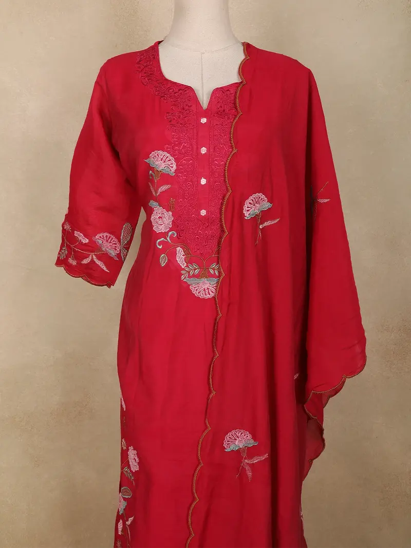 Queen Pink Floral Thread Embroidered Cotton Salwar Suit With Dupatta 2