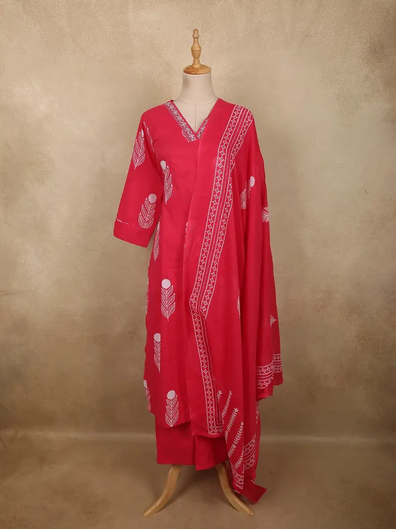 Queen Pink Floral Thread Embroidered Design Cotton Salwar Suit With Dupatta 1