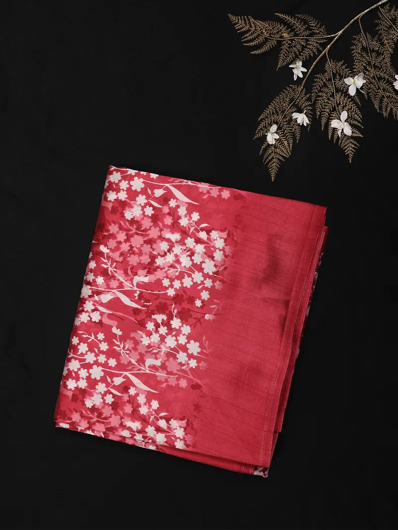 Queen Pink Floral Woven Design Blended Cotton Saree 1