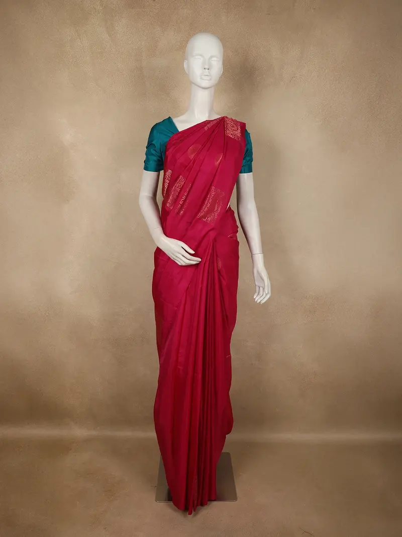 Queen Pink Floral Zari Woven Design Kanchipuram Silk Saree 1