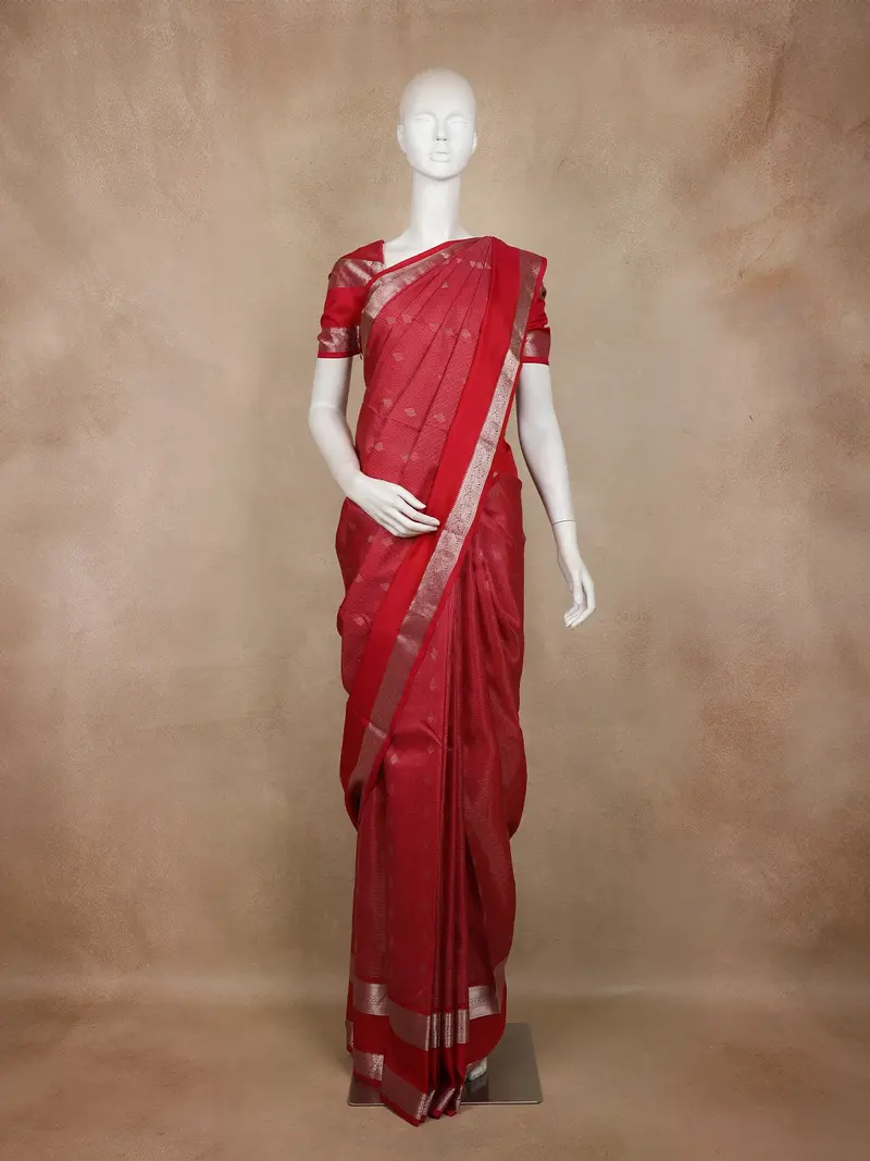Queen Pink Mini Checks With Butta Woven Design Pure Kanchipuram Silk Saree 1