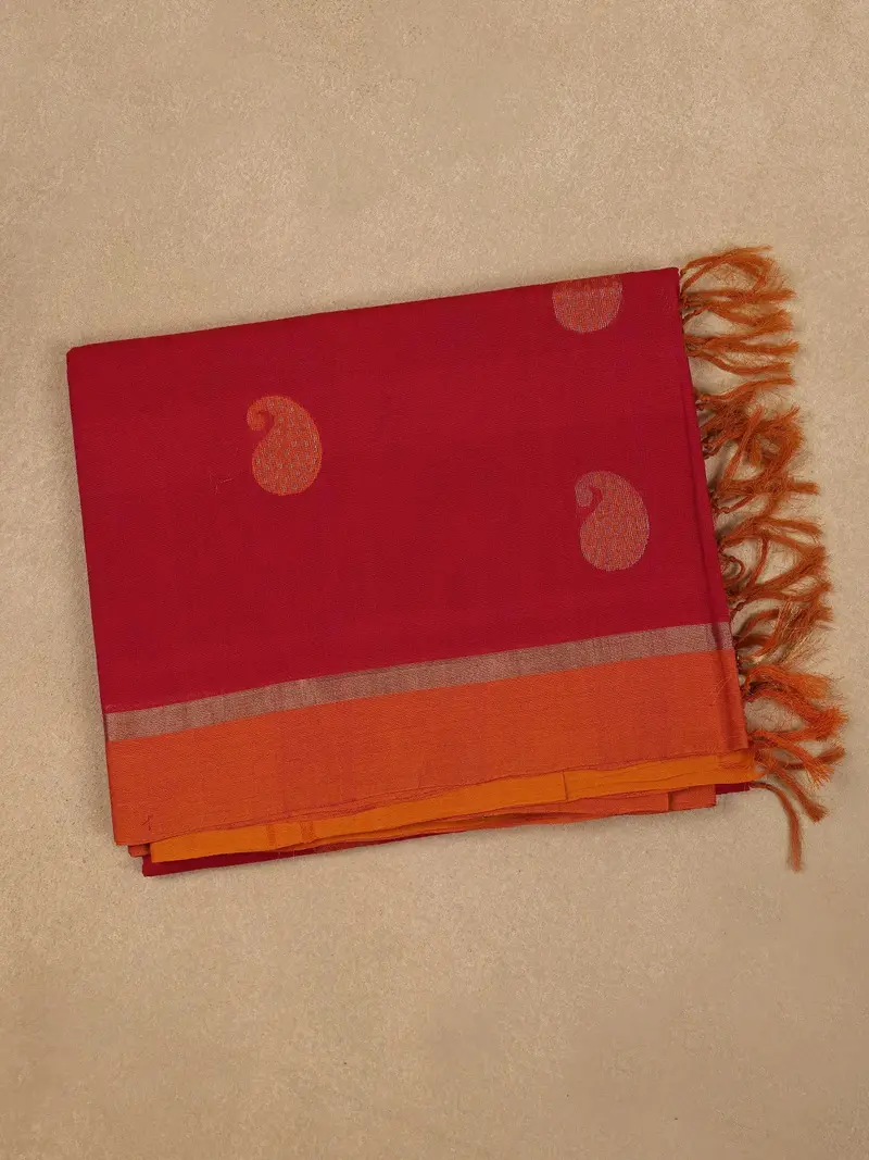 Queen Pink Paisley Designed Cotton Saree 1
