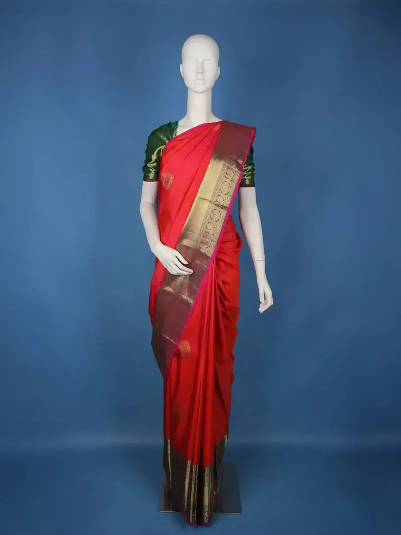 Queen Pink Peacock Motif Woven Pure Kanchipuram Silk Saree 1