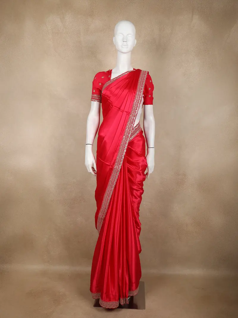 Queen Pink Satin Saree With Designer Border 1