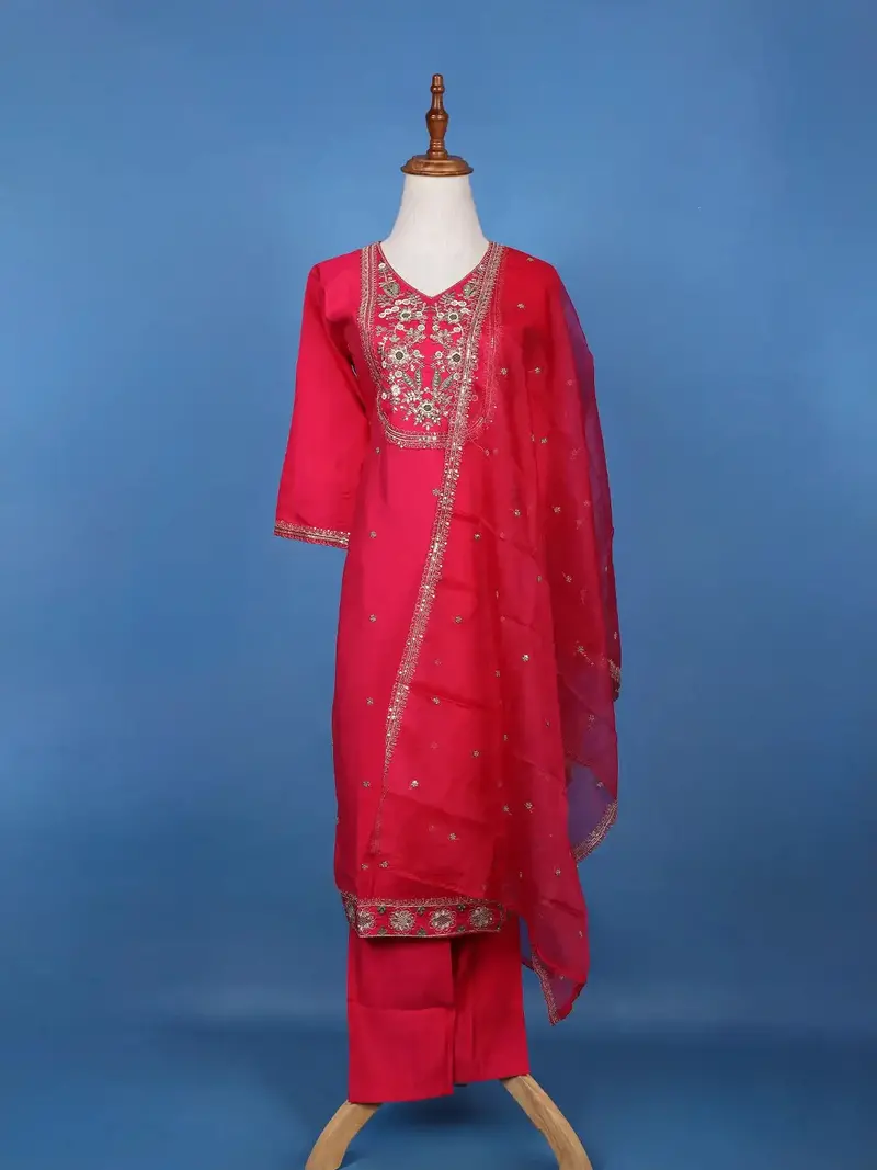 Queen Pink Semi Silk Embroidery Salwar Suit 1