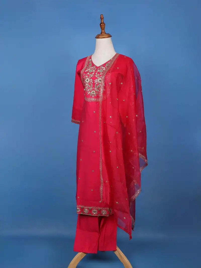 Queen Pink Semi Silk Embroidery Salwar Suit 3