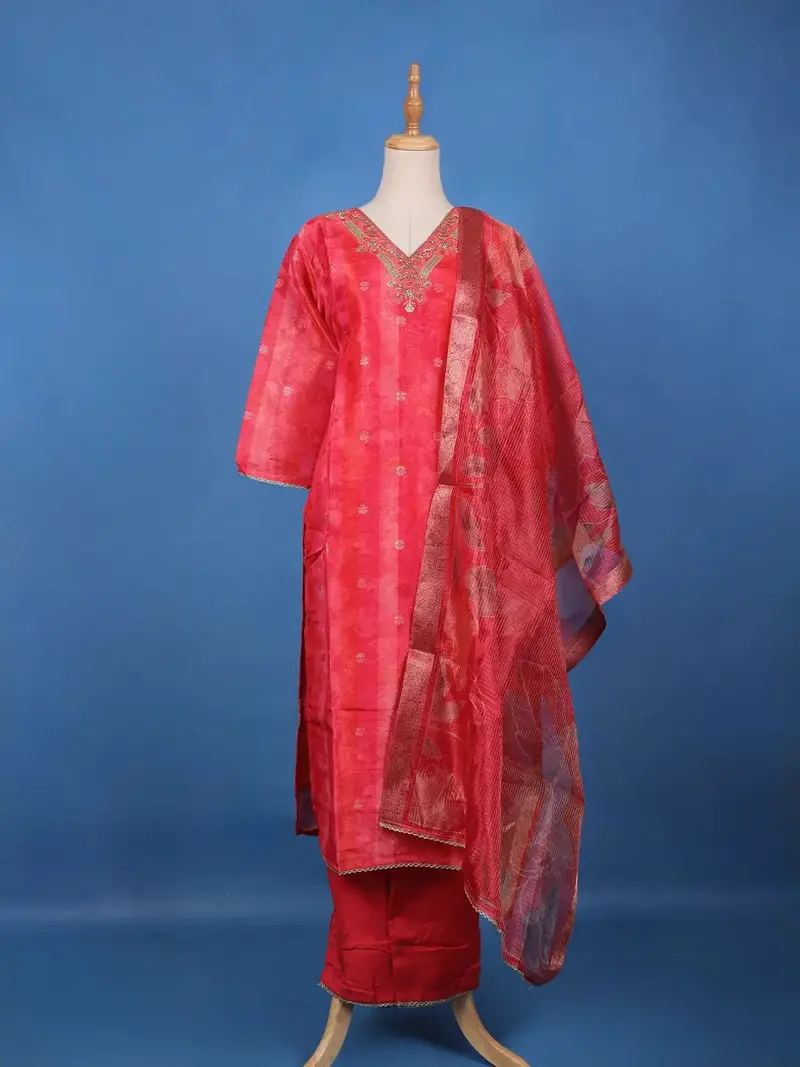 Queen Pink Sequins  Floral Design Sequins Cotton Salwar Suit 1