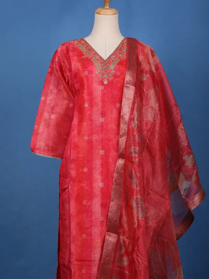 Queen Pink Sequins Floral Design Sequins Cotton Salwar Suit 2