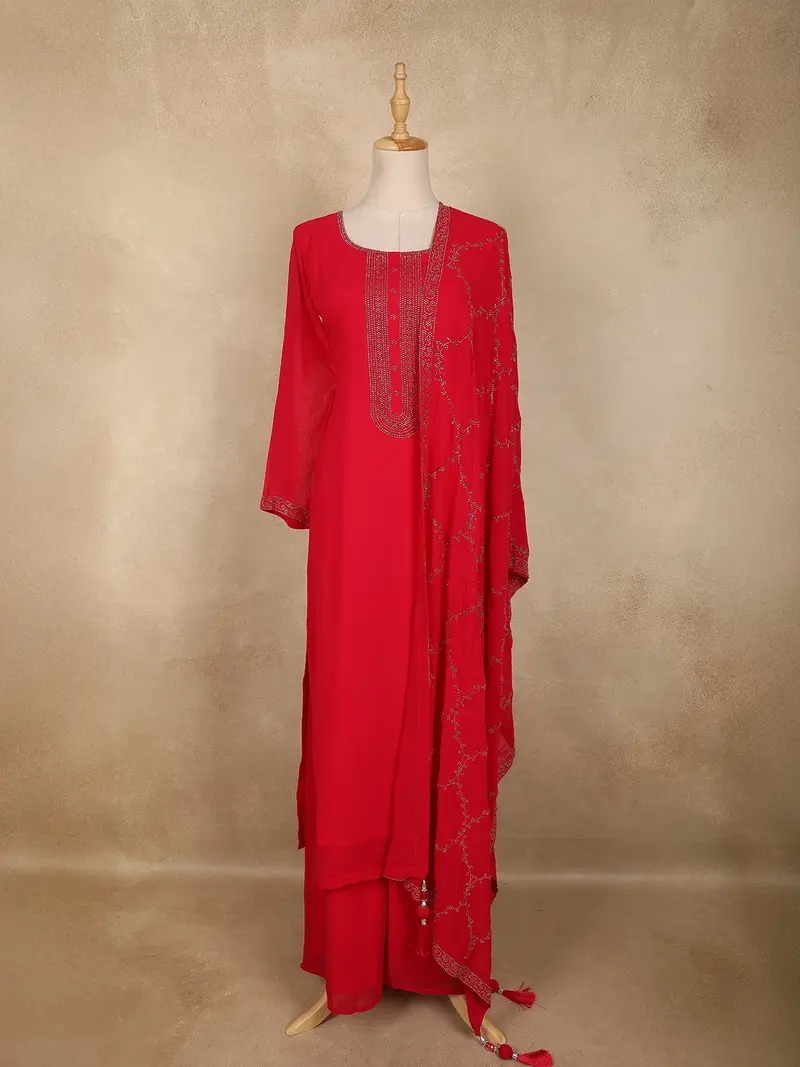 Queen Pink Solid Design Chiffon Salwar Suit With Dupatta 1