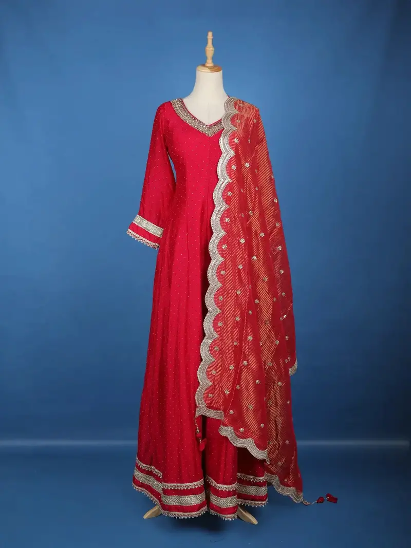 Queen Pink Stone Embellished Georgette Anarkali Suit With Scalloped Dupatta 1