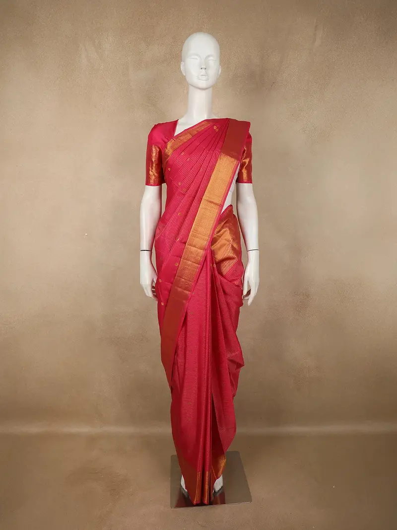 Queen Pink Striped Zari Woven Design Pure Kanchipuram Silk Saree With Zari Border 1
