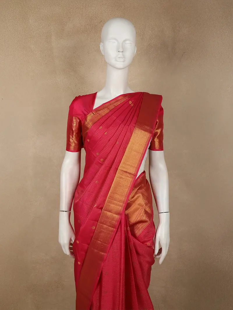 Queen Pink Striped Zari Woven Design Pure Kanchipuram Silk Saree With Zari Border 2