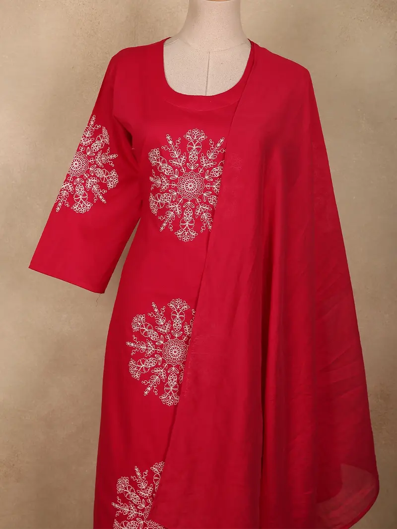 Queen Pink Thread Embroidered Design Cotton Salwar Suit With Dupatta 2