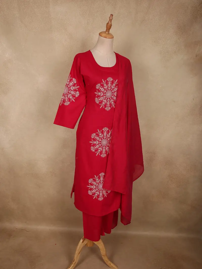 Queen Pink Thread Embroidered Design Cotton Salwar Suit With Dupatta 3
