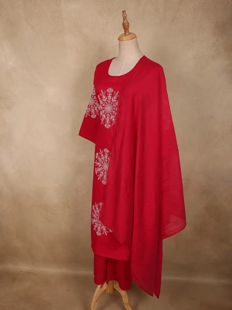 Queen Pink Thread Embroidered Design Cotton Salwar Suit With Dupatta 4