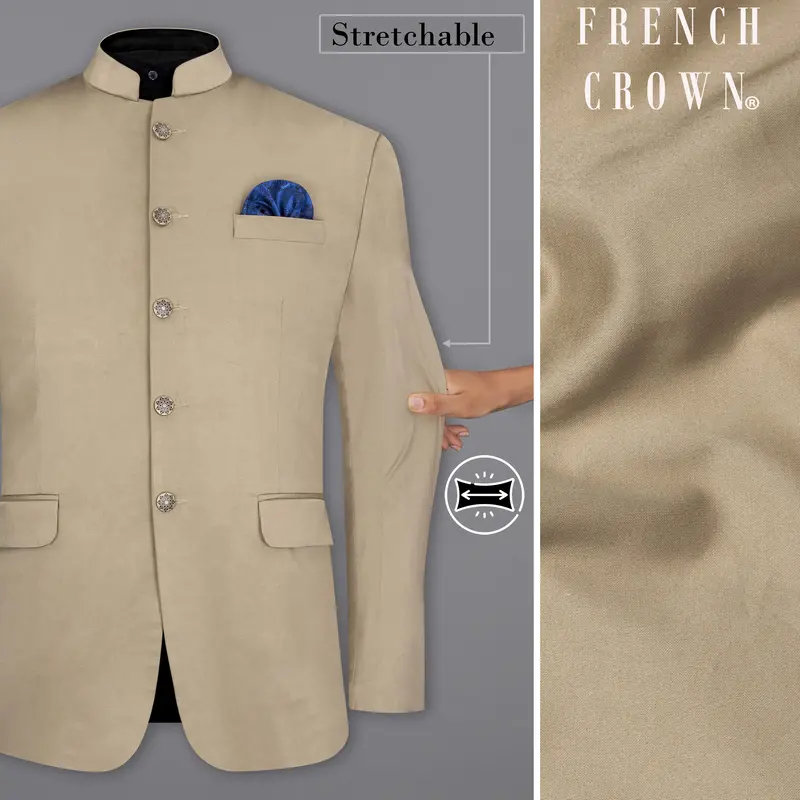 Quicksand Brown Bandhgala Premium Cotton Stretchable Traveler Blazer 1