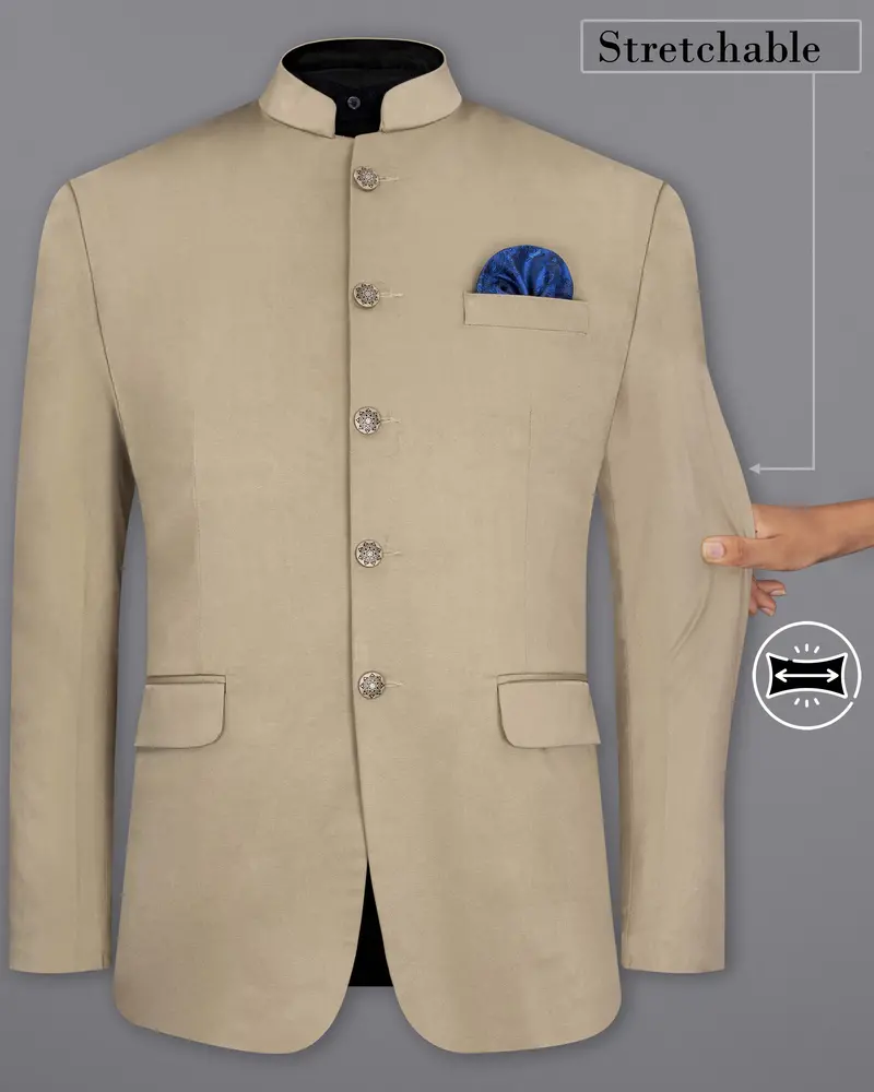 Quicksand Brown Bandhgala Premium Cotton Stretchable Traveler Blazer 2