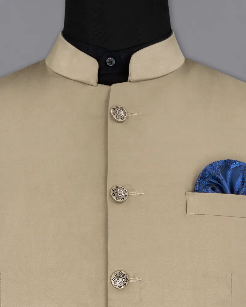 Quicksand Brown Bandhgala Premium Cotton Stretchable Traveler Blazer 4