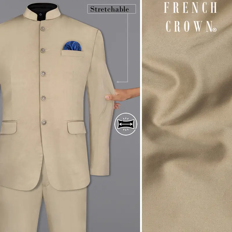 Quicksand Brown Bandhgala Premium Cotton Stretchable Traveler Suit 1