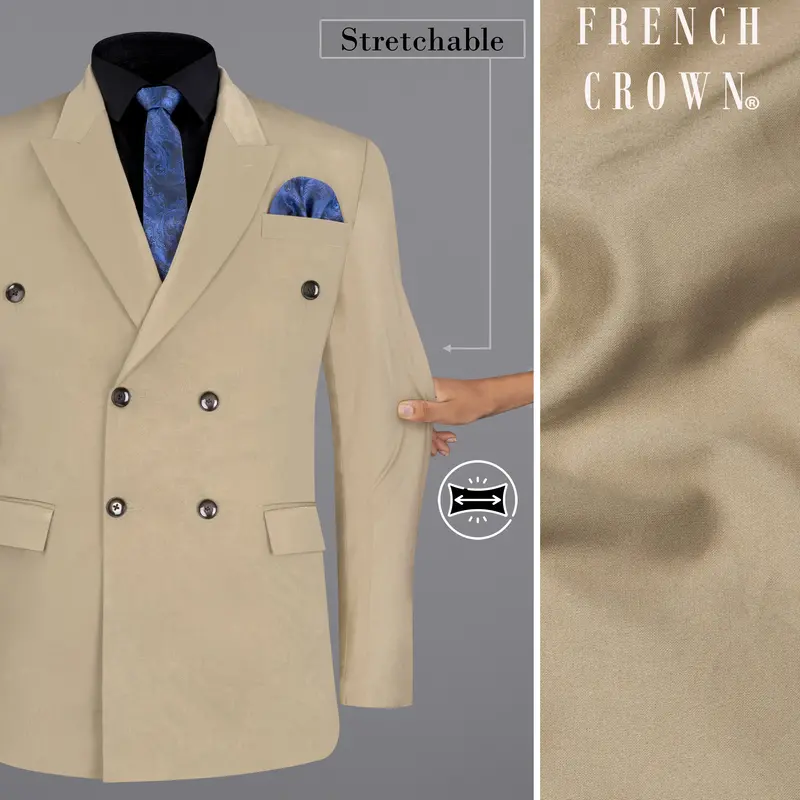 Quicksand Brown Stretchable Double Breasted Premium Cotton Traveler Blazer 1