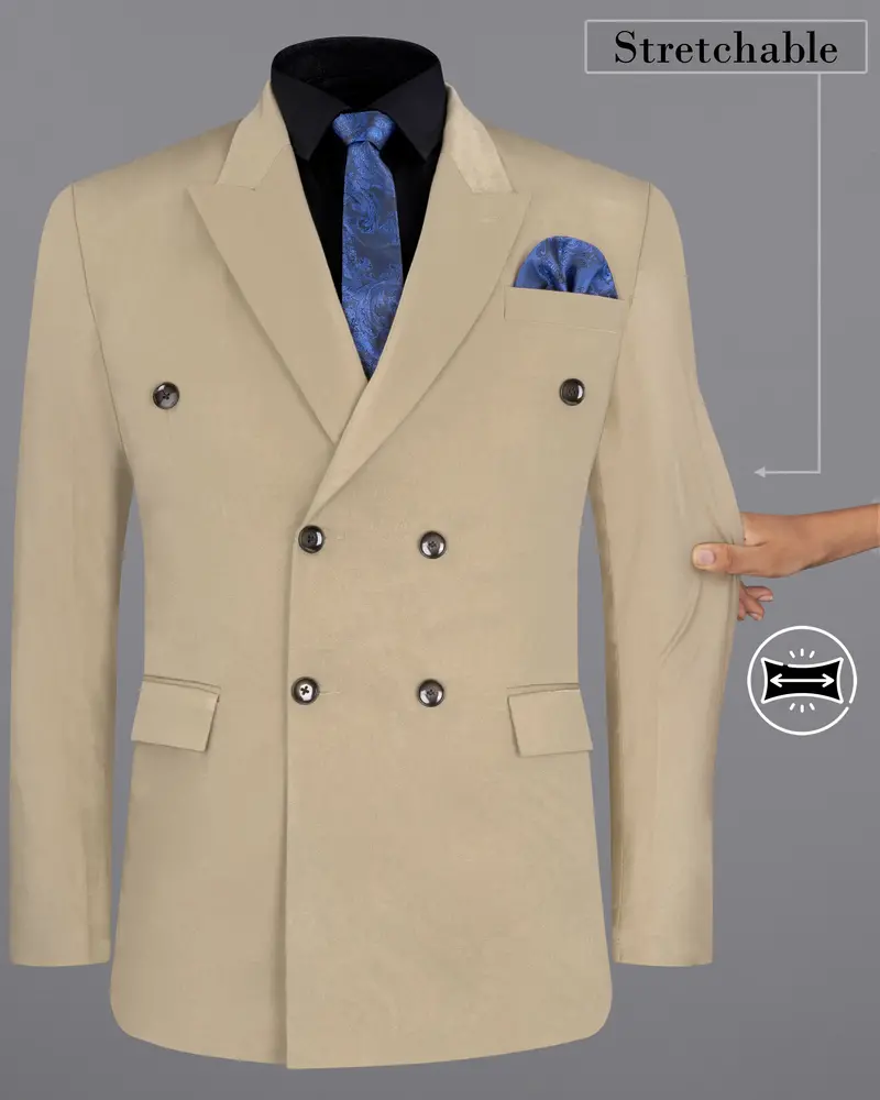 Quicksand Brown Stretchable Double Breasted Premium Cotton Traveler Blazer 2
