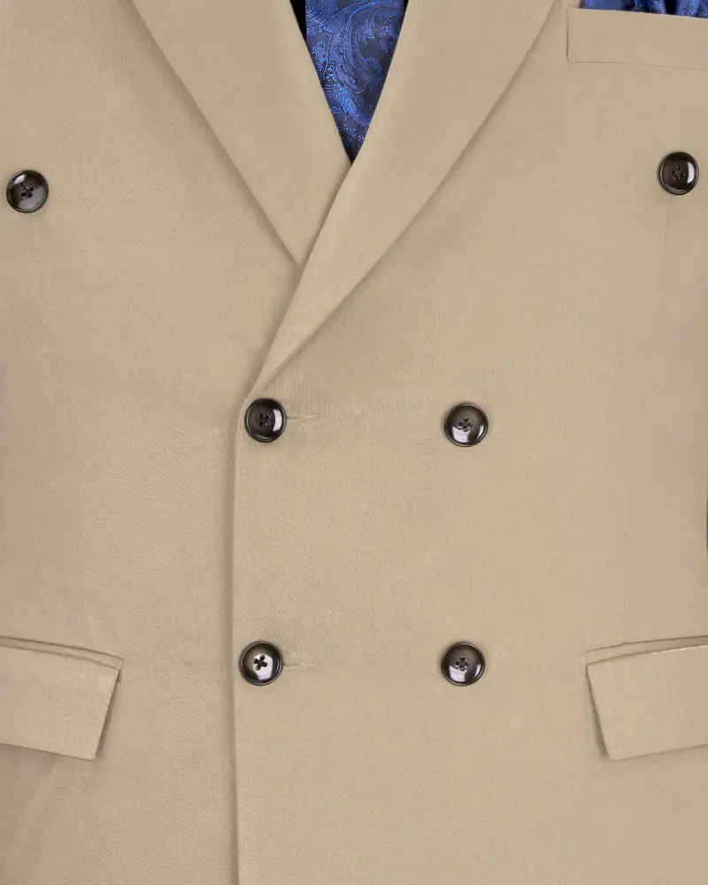 Quicksand Brown Stretchable Double Breasted Premium Cotton Traveler Blazer 4