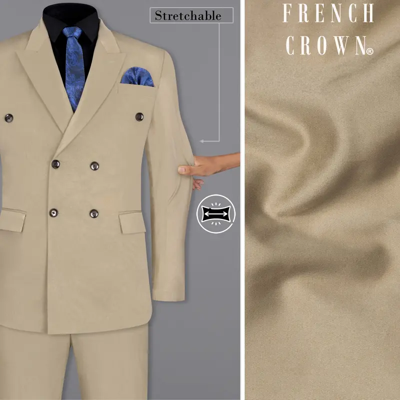 Quicksand Brown Stretchable Double Breasted Premium Cotton Traveler Suit 1