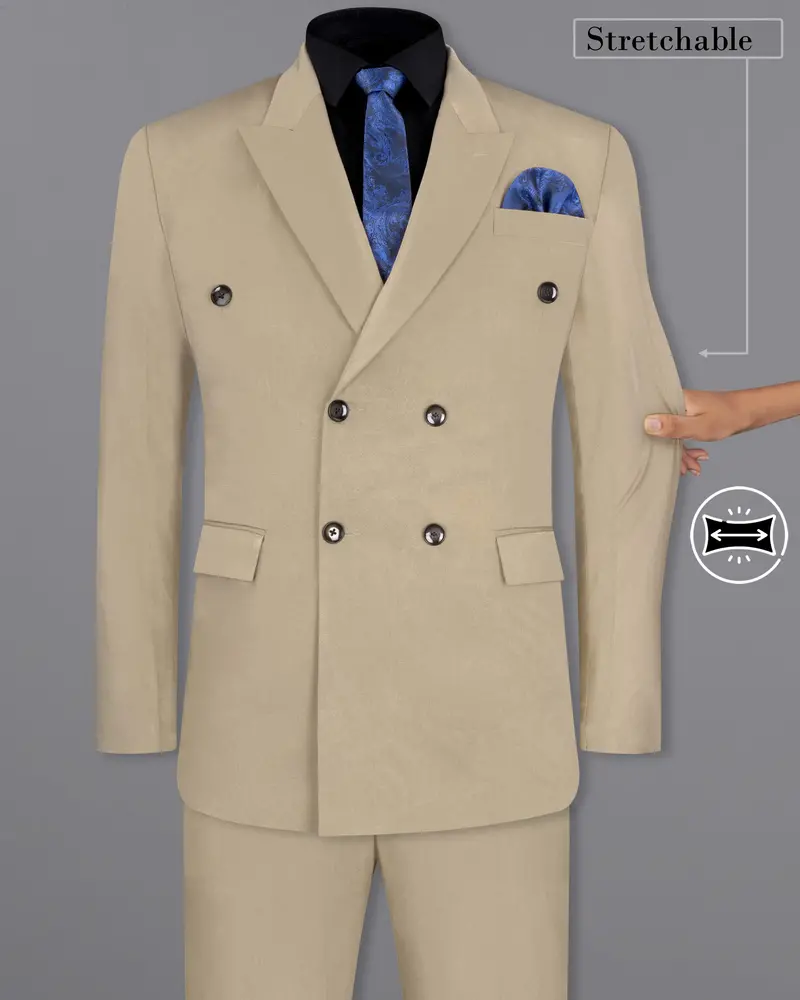 Quicksand Brown Stretchable Double Breasted Premium Cotton Traveler Suit 2