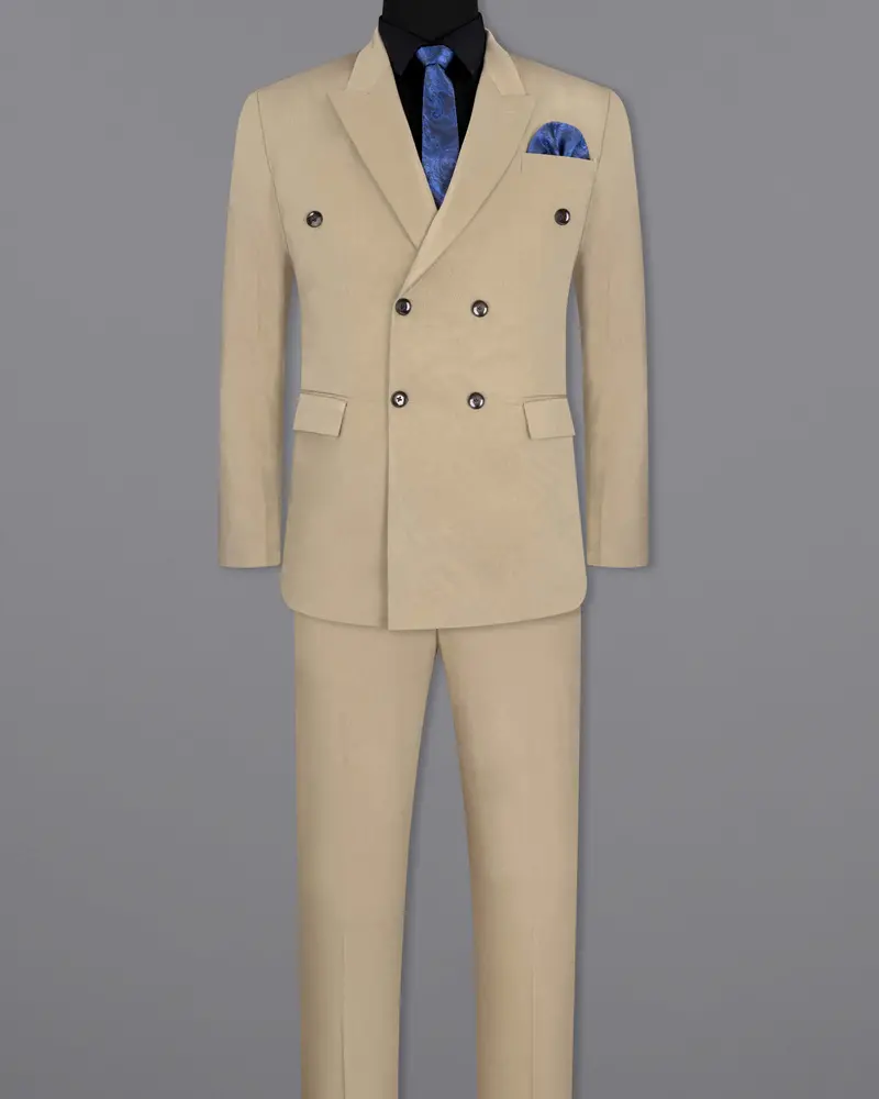 Quicksand Brown Stretchable Double Breasted Premium Cotton Traveler Suit 4