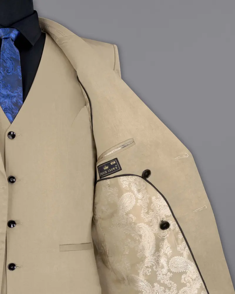 Quicksand Brown Stretchable Double Breasted Premium Cotton Traveler Suit 8