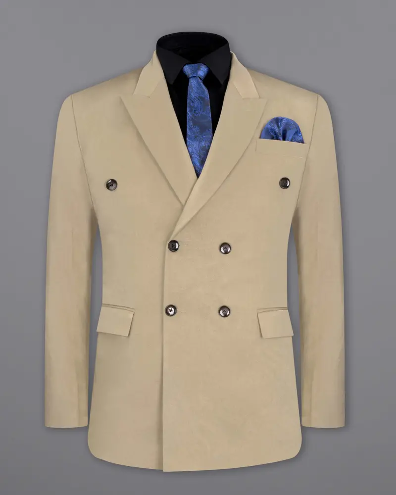 Quicksand Brown Stretchable Double Breasted Premium Cotton Traveler Suit 9