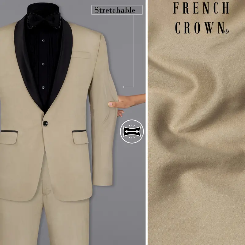 Quicksand Brown Stretchable Tuxedo Premium Cotton Traveler Suit 1