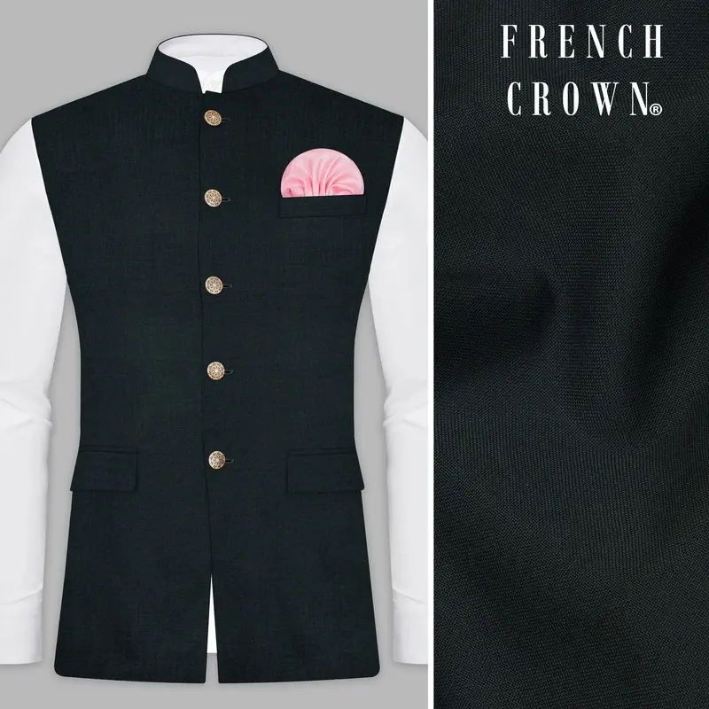 Racing Green Solid Wool Blend Nehru Jacket 1