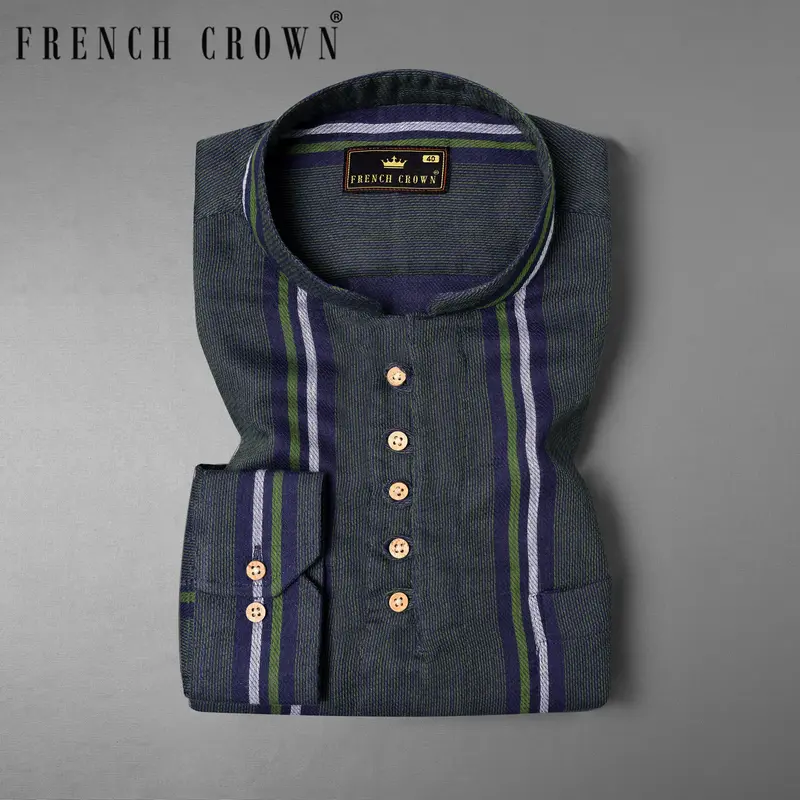 Racing Green Striped Dobby Textured Premium Giza Cotton Shirt 1
