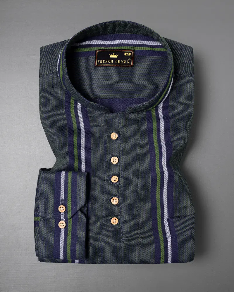 Racing Green Striped Dobby Textured Premium Giza Cotton Shirt 2