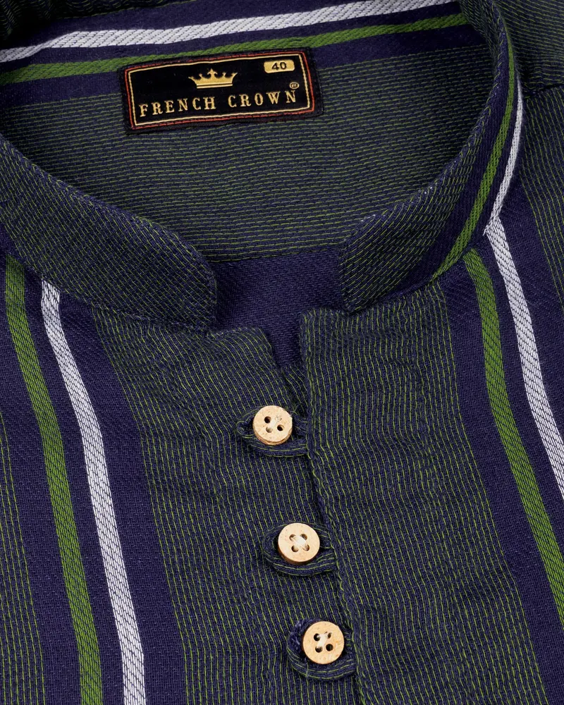 Racing Green Striped Dobby Textured Premium Giza Cotton Shirt 4