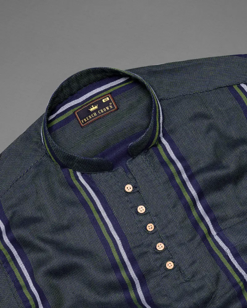 Racing Green Striped Dobby Textured Premium Giza Cotton Shirt 5