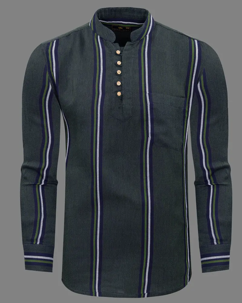 Racing Green Striped Dobby Textured Premium Giza Cotton Shirt 6